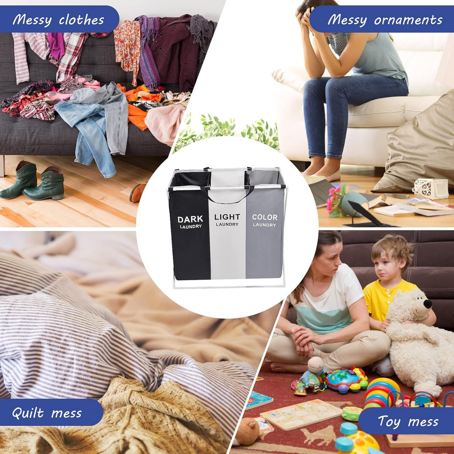 TriFold™ Голям кош за пране с 3 отделения