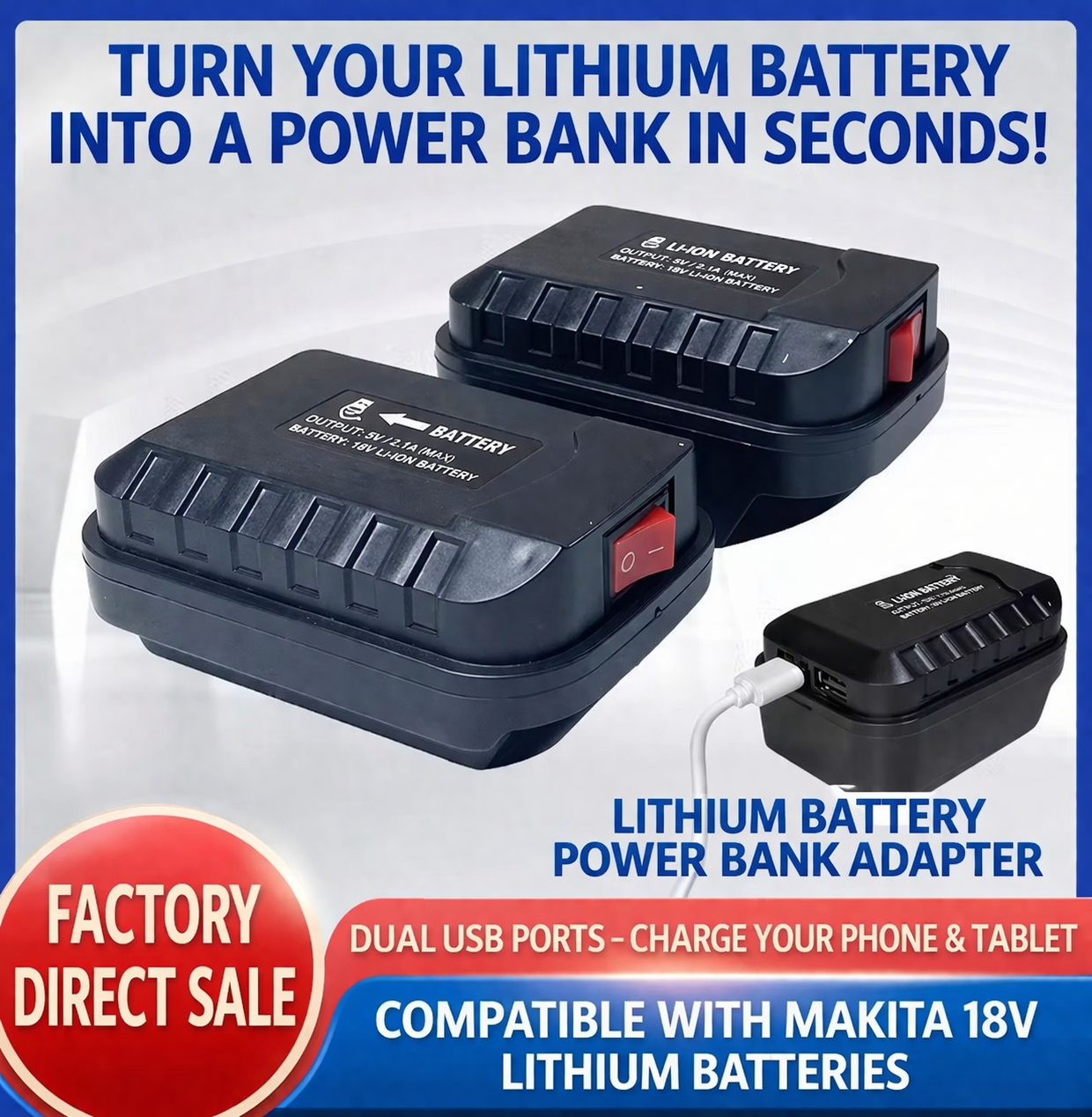 MakBank™ - PowerBank адаптер за акумулатор Makita — Dual USB