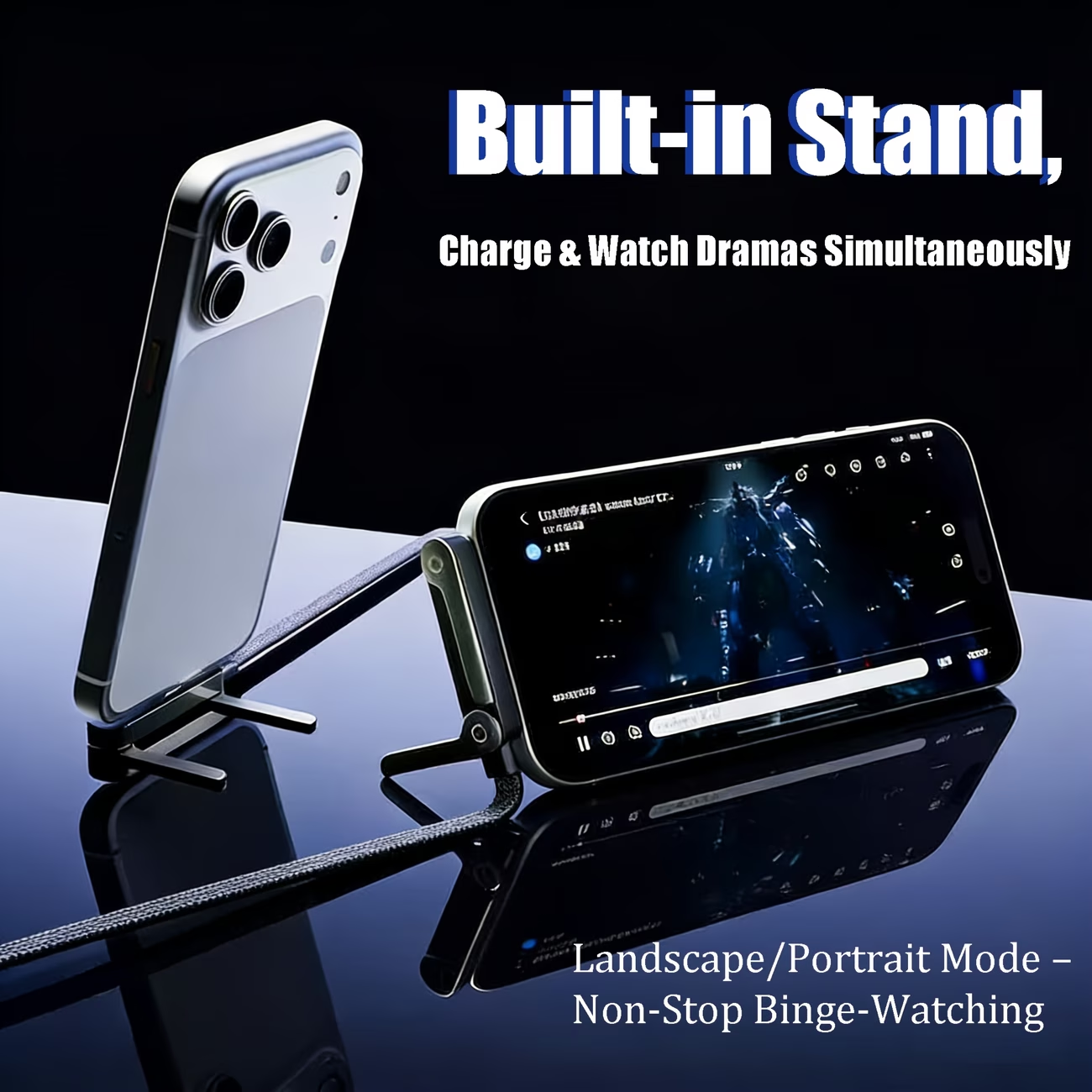 🔥ОФЕРТА 1+1!🔥PowerStand™ – 240W кабел за бързо зареждане със стойка за телефон (1.5m)