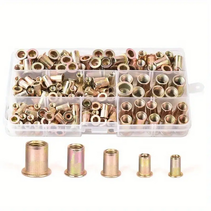 RivetMaster™ – Комплект от 150 броя резбови нитови гайки с плоска глава M3 M4 M5 M6 M8