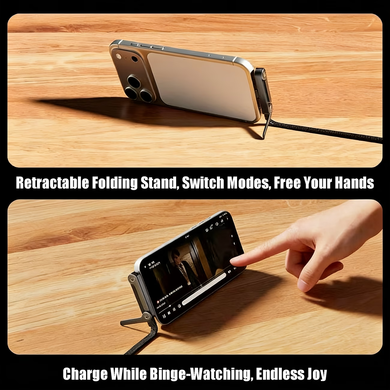 🔥ОФЕРТА 1+1!🔥PowerStand™ – 240W кабел за бързо зареждане със стойка за телефон (1.5m)