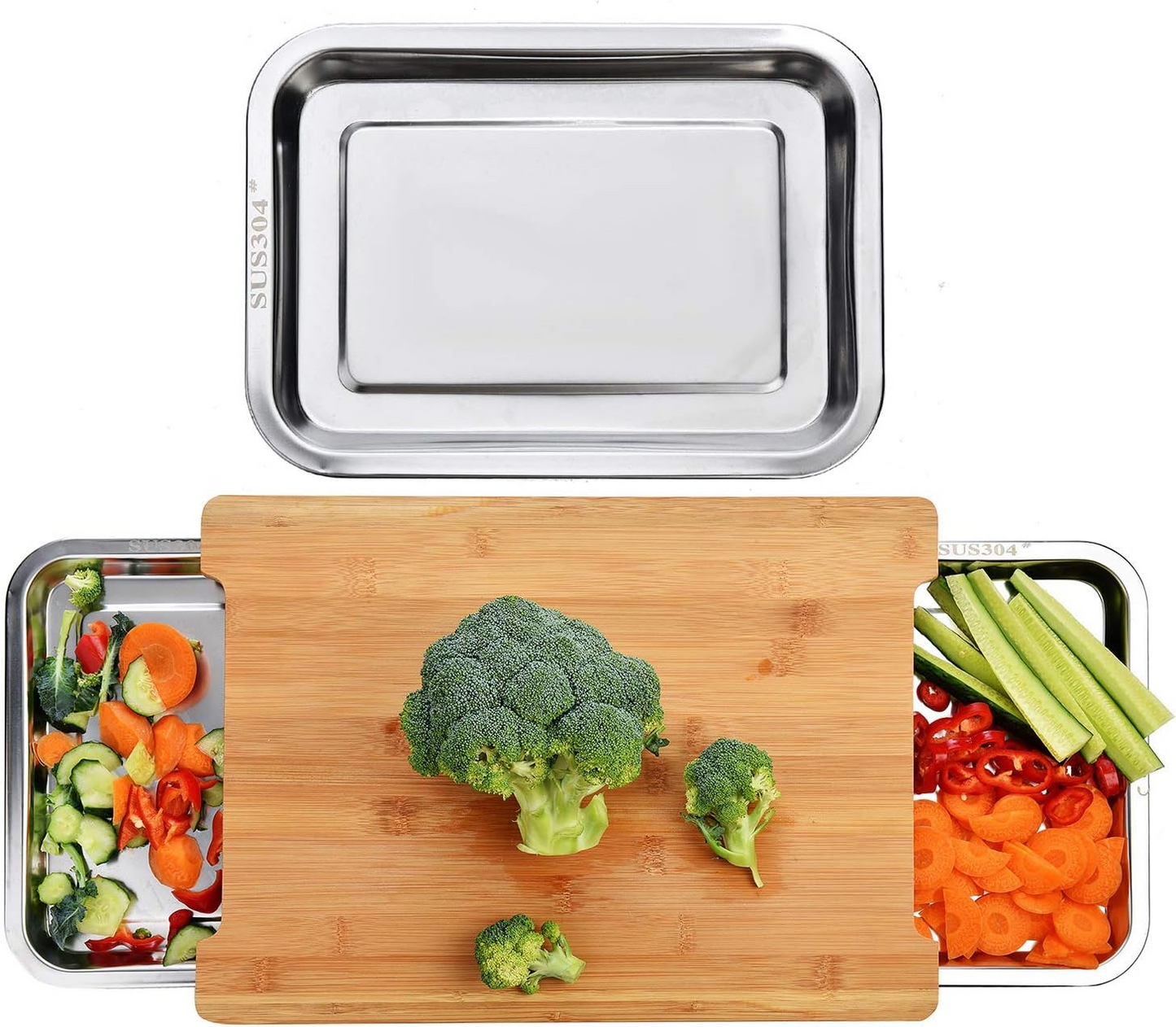PrepBoard Duo™ – Бамбукова дъска за рязане със странични тавички за събиране
