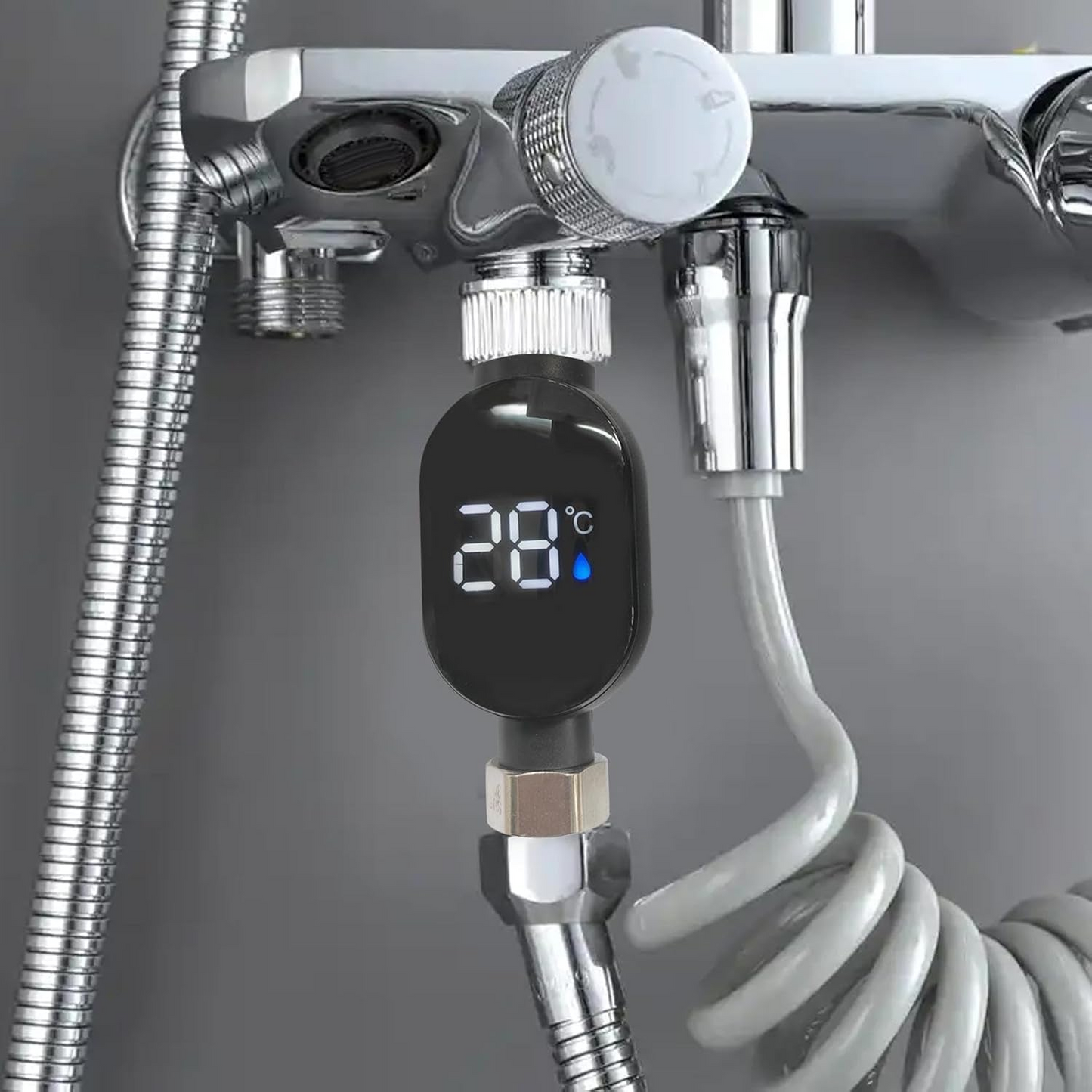 AquaTemp™ – Дигитален LED термометър за душ с цветен индикатор (0–99°C)