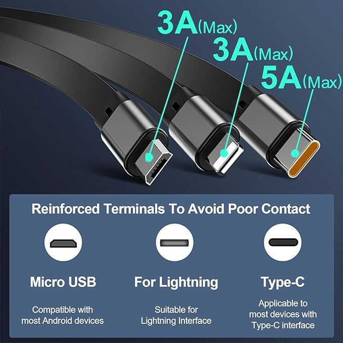 Прибиращ се кабел 3 в 1 [120 см], бързо зареждане 100 W