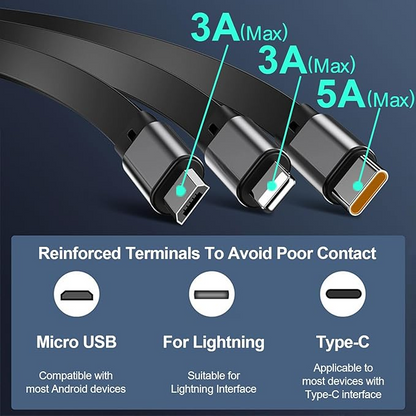 Прибиращ се кабел 3 в 1 [120 см], бързо зареждане 100 W