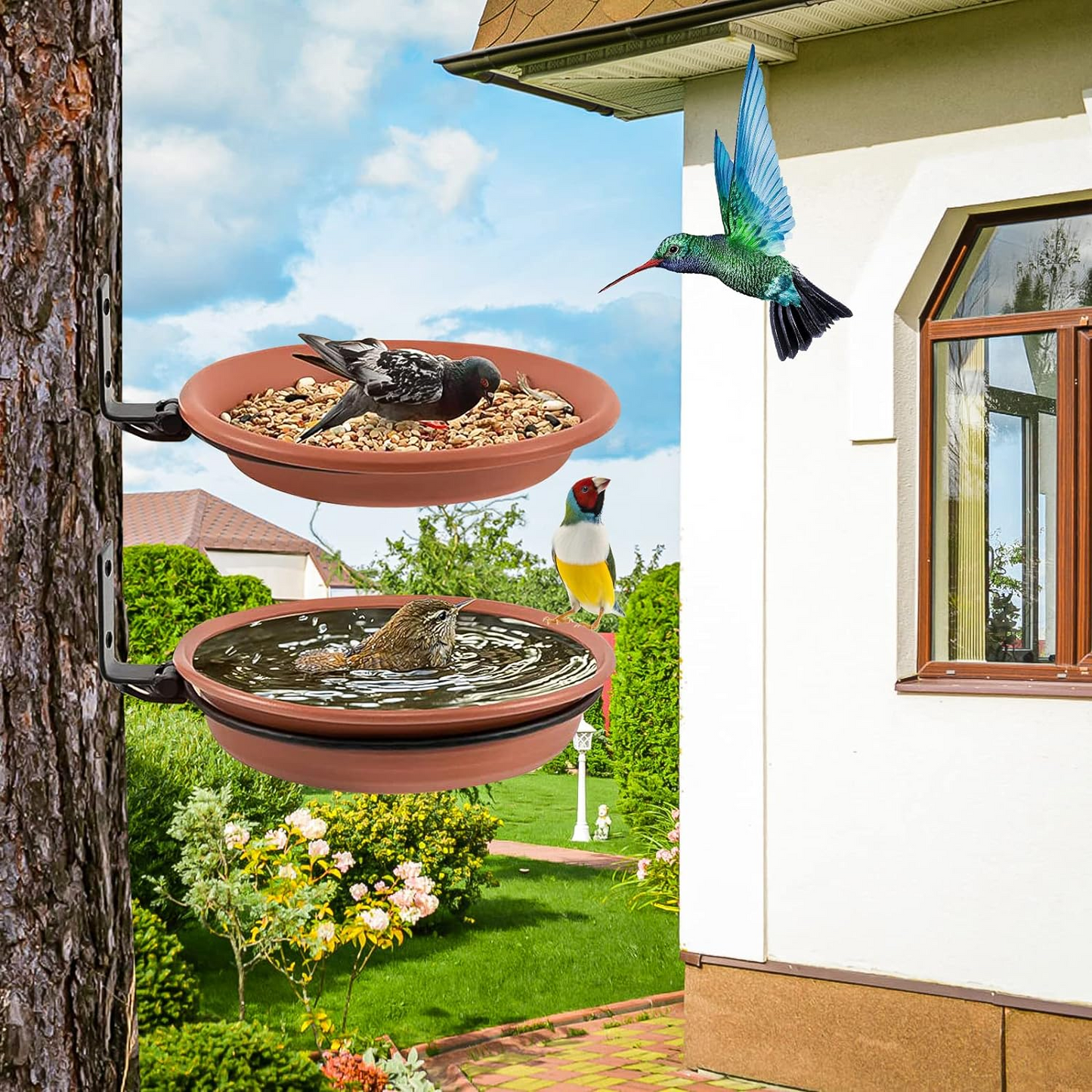 Комплект от 2 табли за птици - идеални за хранене и къпане