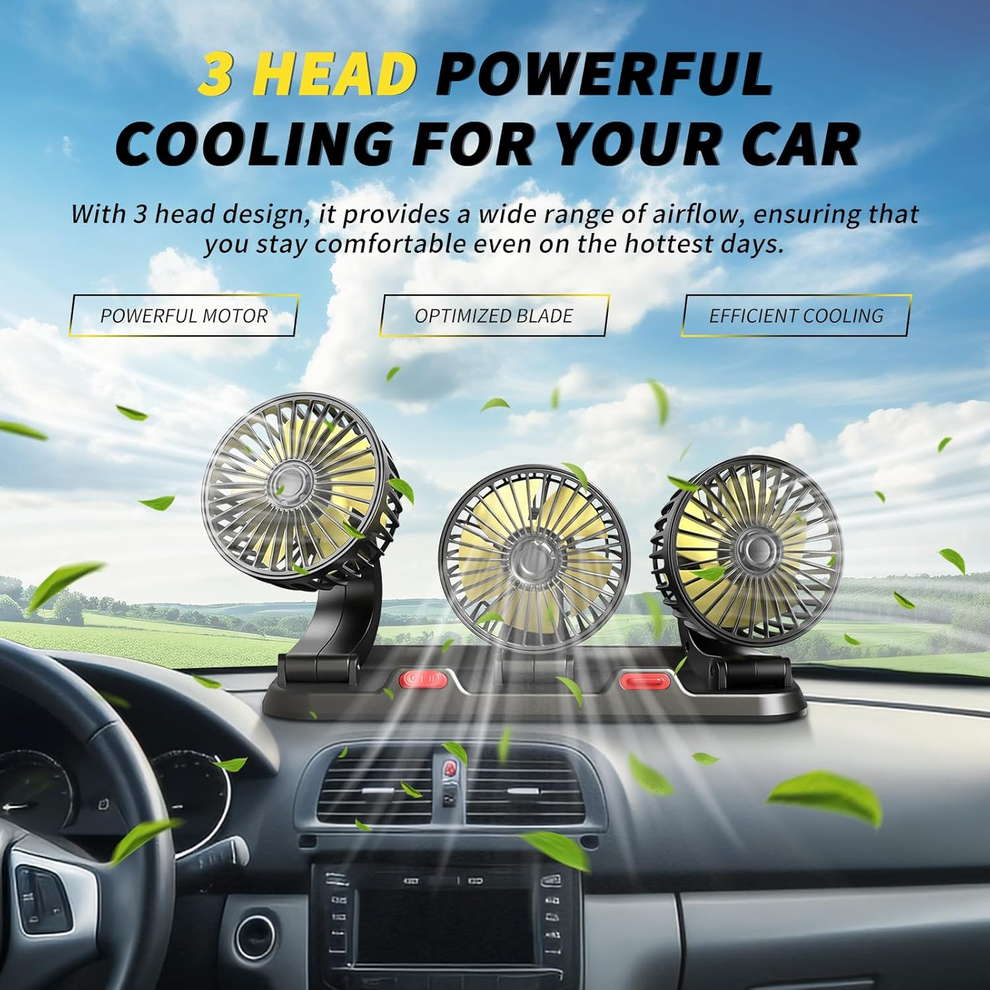 CarCooler Pro™ – Автомобилен вентилатор с 3 въртящи се глави и табелка за паркиране