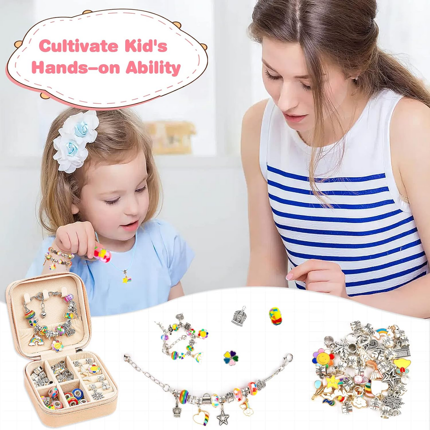 Комплект за правене на гривни за момичета (60 части)