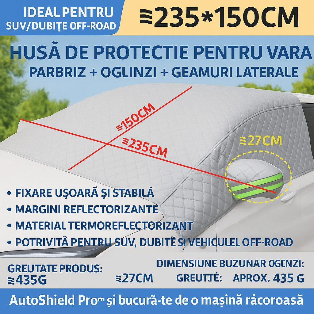 AutoShield Pro™ – Слънцезащитно покривало за предно стъкло и странични прозорци (235 x 150 cm)