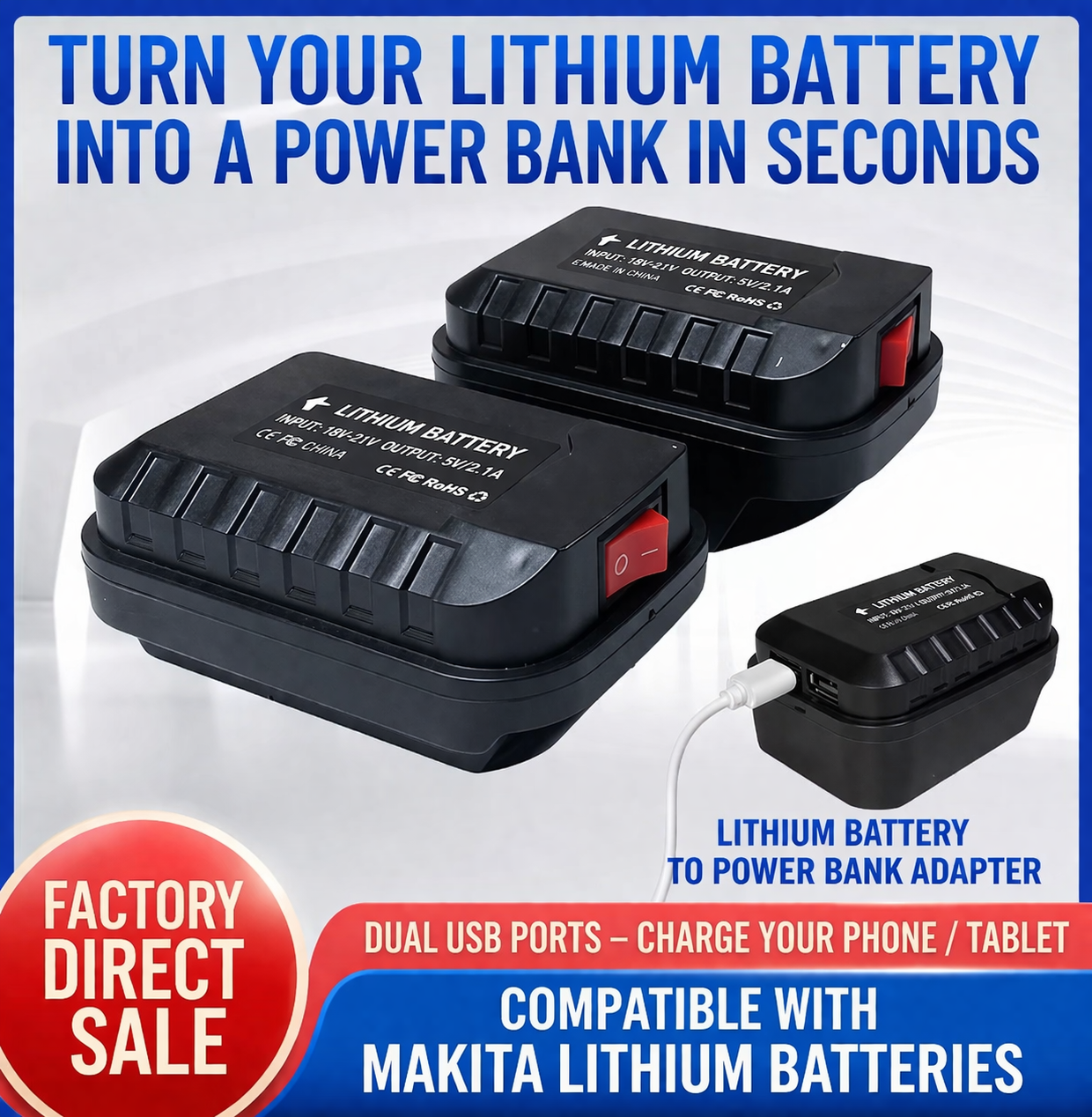 MakBank™ - PowerBank адаптер за акумулатор Makita — Dual USB