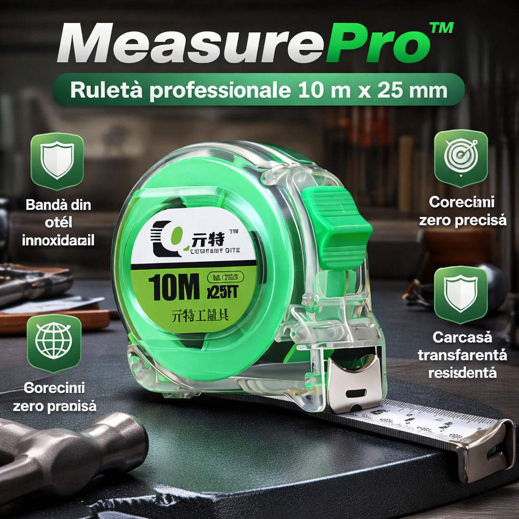 MeasurePro™ – Професионална рулетка 10 m x 25 mm