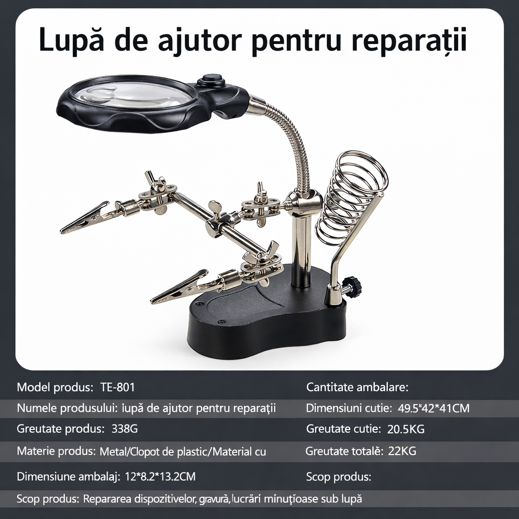 MagniHold™ – Професионална стойка с лупа и шарнирни рамена за прецизна работа