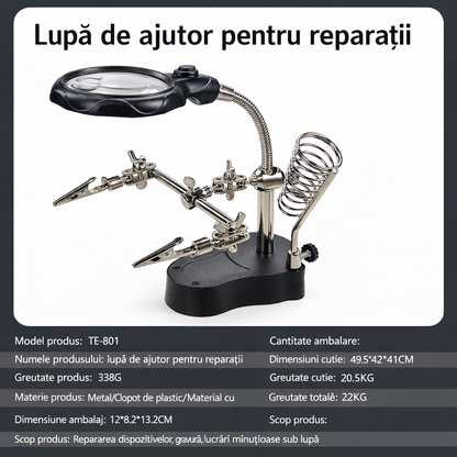 MagniHold™ – Професионална стойка с лупа и шарнирни рамена за прецизна работа