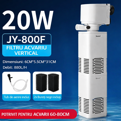HydroPure JY-800F™ - Вътрешен филтър за аквариум 20W, 880 L/h, за аквариуми 60–80 cm