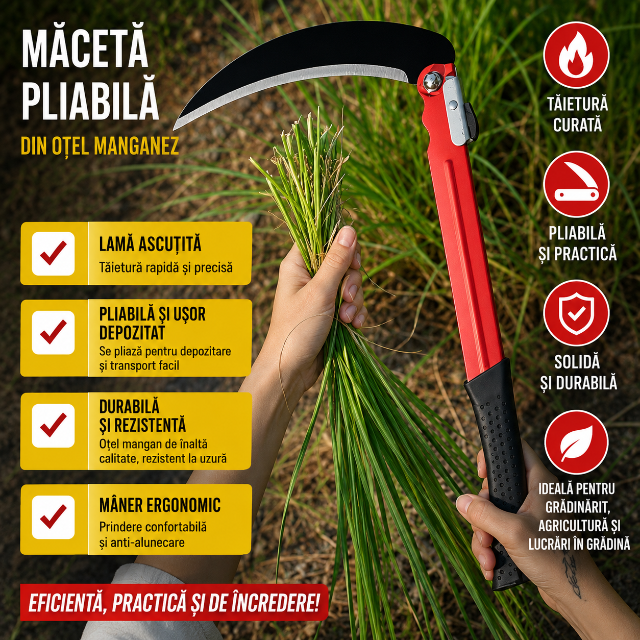 AgroBlade™ - Сгъваем сърп от манганова стомана за прецизно рязане