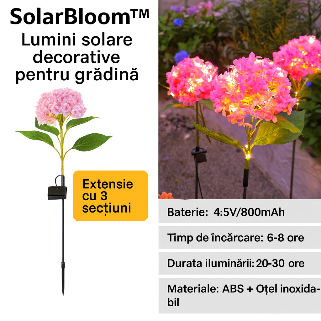 🔥 ОФЕРТА 1+1🔥SolarBoom™ - Декоративно цвете със соларно осветление (Модел хортензия с LED)