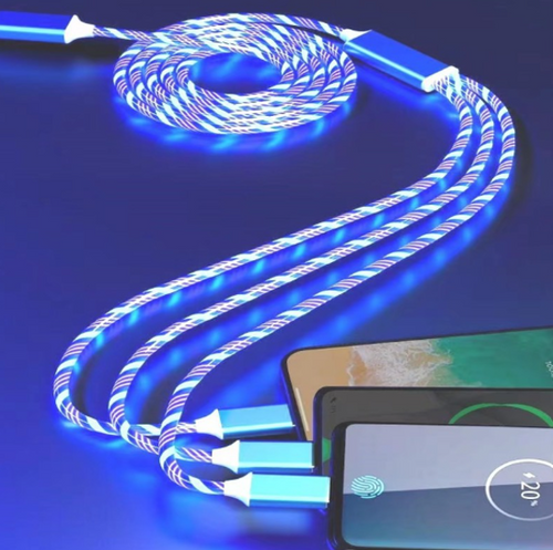 🔥1+1 ОФЕРТА!🔥Светещ кабел за зареждане с 3 вида щепсели