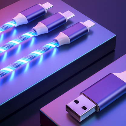 🔥1+1 ОФЕРТА!🔥Светещ кабел за зареждане с 3 вида щепсели