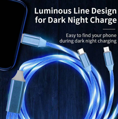 🔥1+1 ОФЕРТА!🔥Светещ кабел за зареждане с 3 вида щепсели