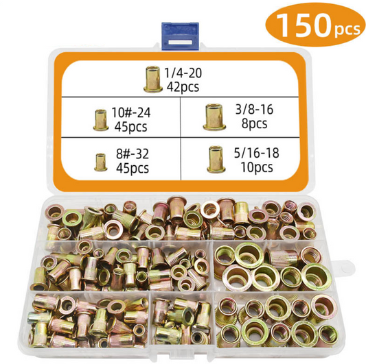 RivetMaster™ – Комплект от 150 броя резбови нитови гайки с плоска глава M3 M4 M5 M6 M8
