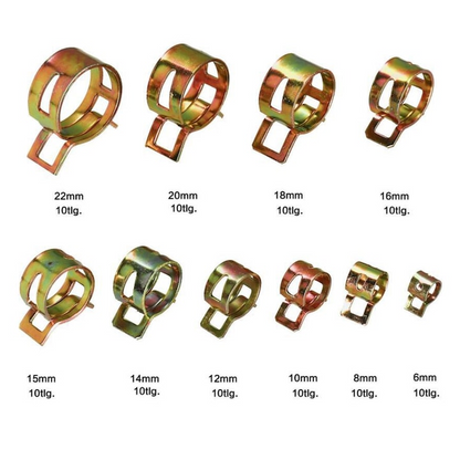 SpringClamp™ - Комплект от 100 еластични метални скоби за маркучи – диаметри 6-22 mm