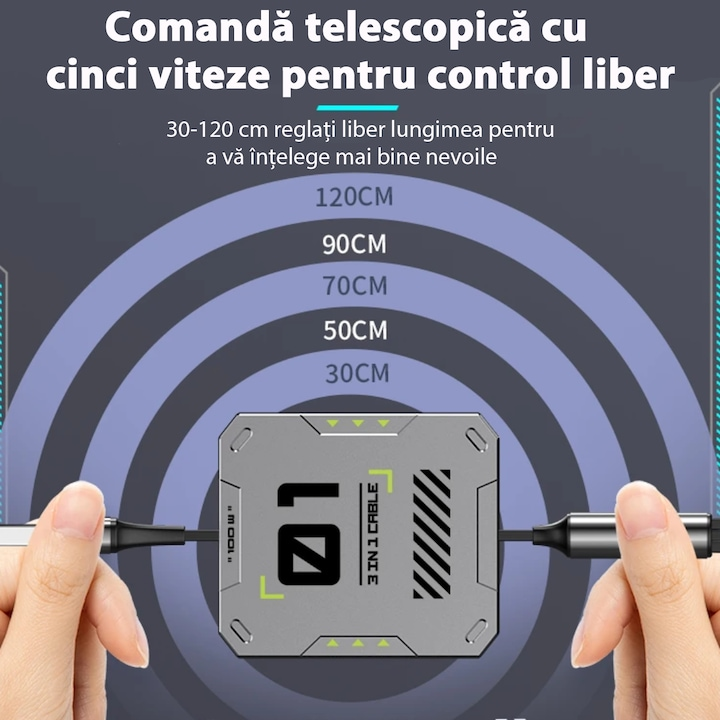 Прибиращ се кабел 3 в 1 [120 см], бързо зареждане 100 W