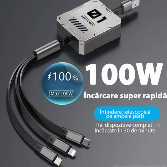 Прибиращ се кабел 3 в 1 [120 см], бързо зареждане 100 W